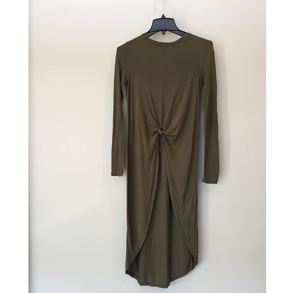Zara High-Low Long-Sleeve Olive Shirt with Knot - Picture 2 of 11